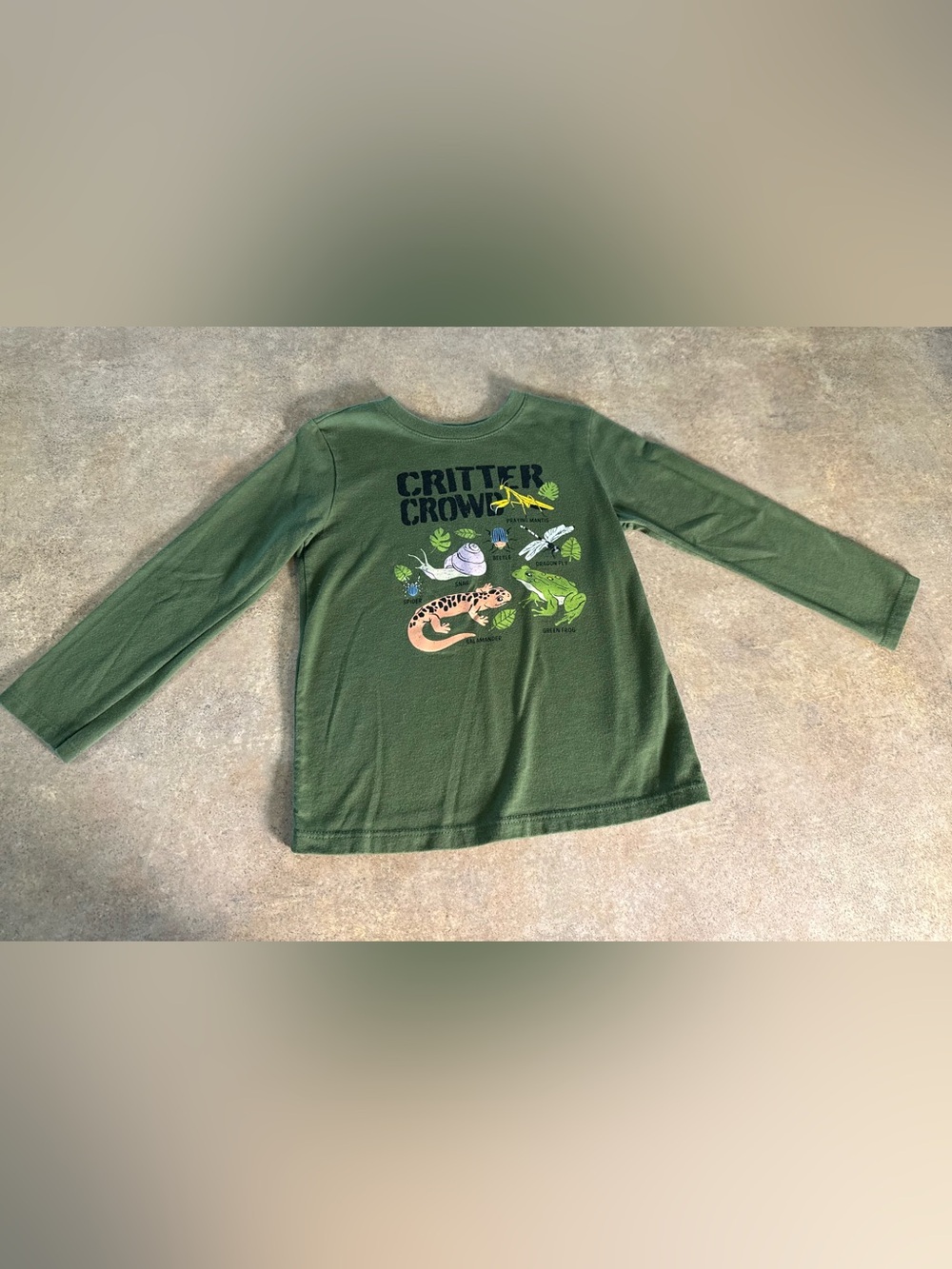 Boys Adorabel Olive Green 'Critter Crowd' Long Sleeve Tee Shirt Sz 5T